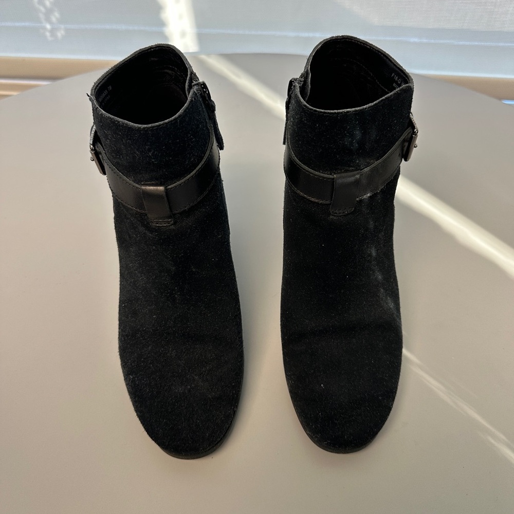 Cole Haan Black Suede Block Heel Booties
